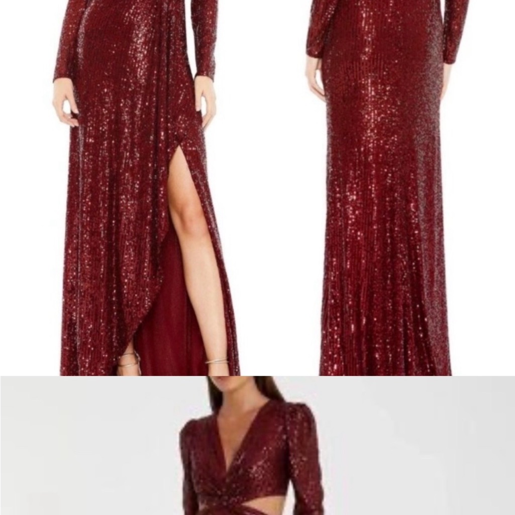 Mac Duggal Burgundy Sequin Maxi Dress. Size 2